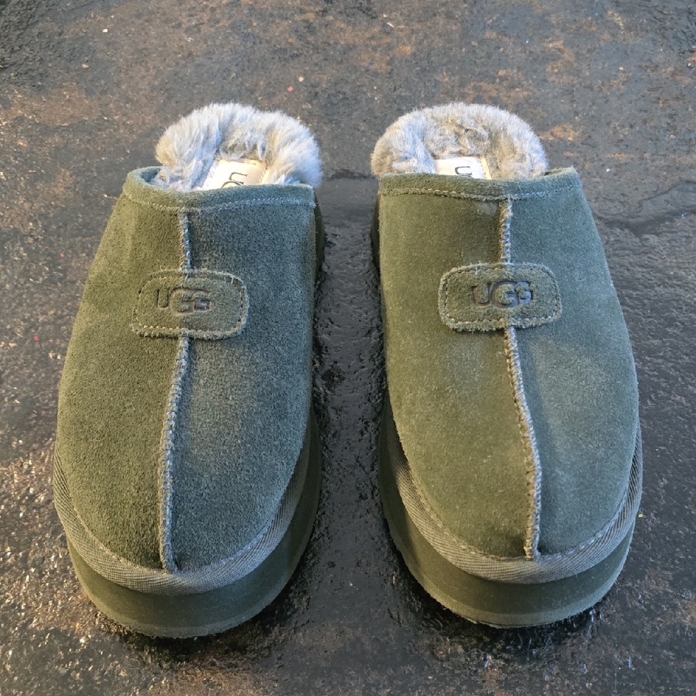 UGG Olive Suede Slippers with Plush Lining
